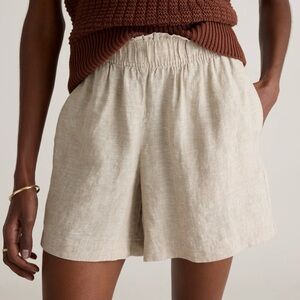 Quince Natural Beige Linen-Blend Elastic-Waist Women's Shorts
